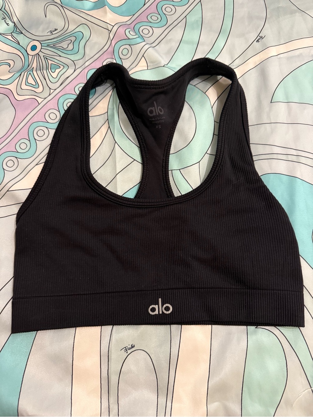ALO Yoga Black Ribbed Racerback Swim Top